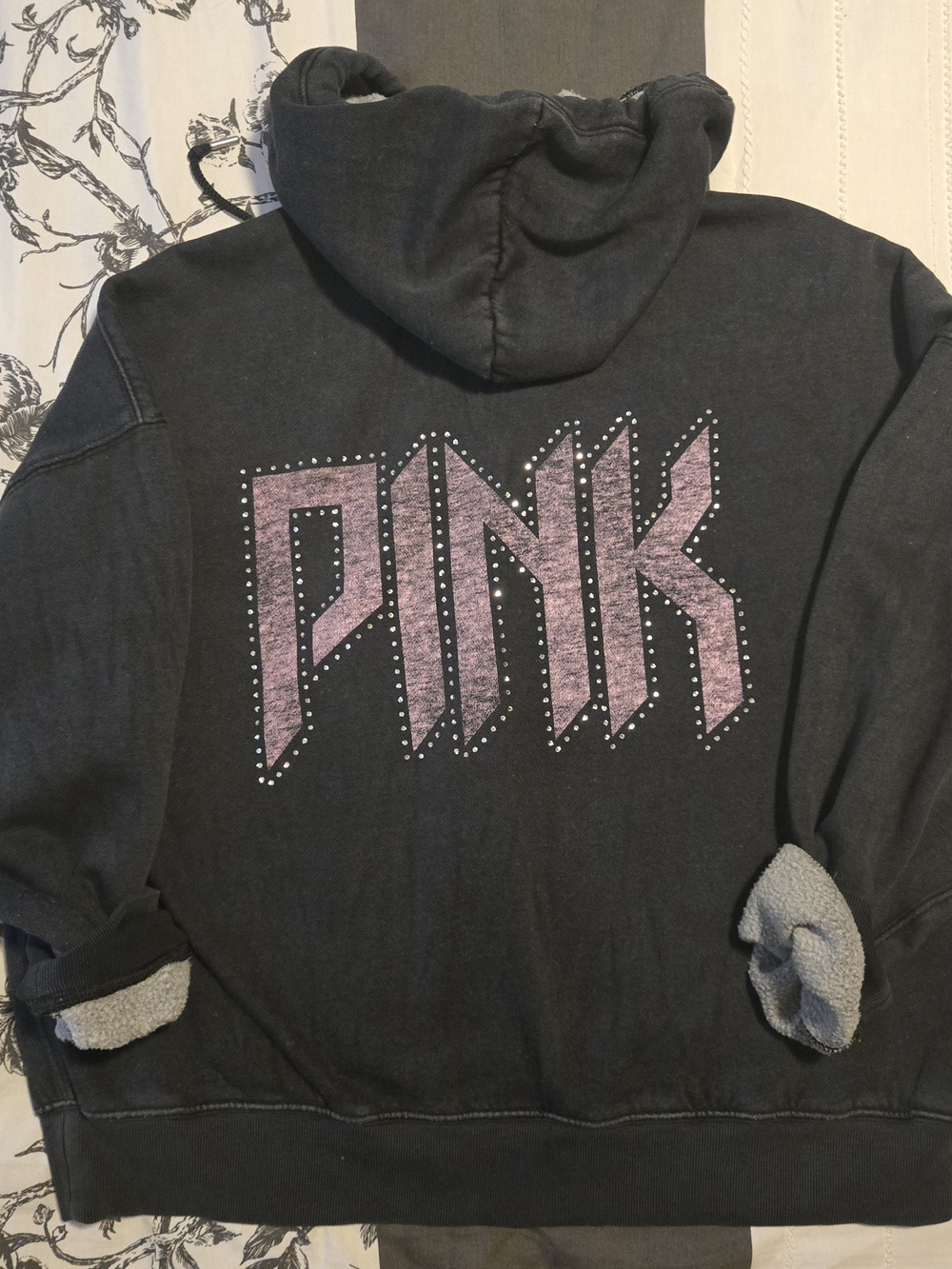 PINK Victoria's Secret Acid Black Sweatpants, Campus Tee & Hoodie with Pink Logo - Picture 2 of 10